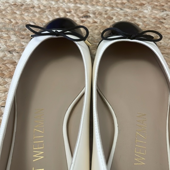 Stuart Weitzman Sleek Bow Leather Ballerina Flats Sz 8 in Seashell Black - Picture 7 of 8